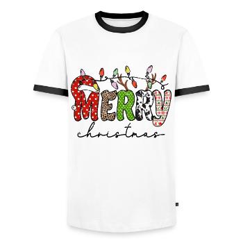 MERRY christmas, Santa hat - Men's Ringer Shirt - white/black - Front - AI Model Female 172 light (172cm) & AI Model Male 178 dark (178cm)