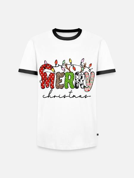 FROHE Weihnachten, Weihnachtsmannmütze - Männer Kontrast-T-Shirt - Weiß/Schwarz