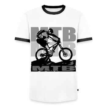 MTB Bike - Männer Kontrast-T-Shirt - Weiß/Schwarz - Vorne - AI Model Female 172 light (172cm) & AI Model Male 178 dark (178cm)