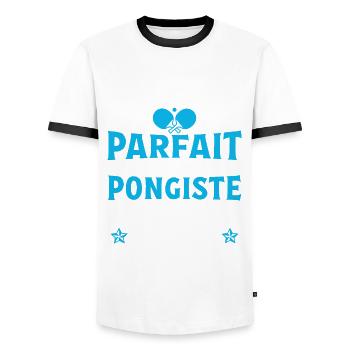 je suis pongiste c'est presque pareil - T-shirt contrasté Homme - blanc/noir - Devant - AI Model Female 172 light (172cm) & AI Model Male 178 dark (178cm)