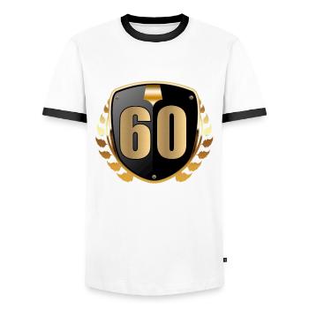 60e anniversaire - T-shirt contrasté Homme - blanc/noir - Devant - AI Model Female 172 light (172cm) & AI Model Male 178 dark (178cm)