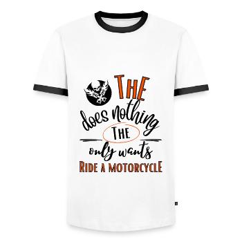 Motorcycle-He doesn't do anything who just wants to ride a motorcycle - Men's Ringer Shirt - white/black - Front - AI Model Female 172 light (172cm) & AI Model Male 178 dark (178cm)
