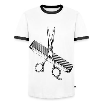 scissors comb stylist icon - Men's Ringer Shirt - white/black - Front - AI Model Female 172 light (172cm) & AI Model Male 178 dark (178cm)