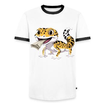Léopard Gecko Léopard Gecko Reptile Terraristique - T-shirt contrasté Homme - blanc/noir - Devant - AI Model Female 172 light (172cm) & AI Model Male 178 dark (178cm)