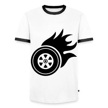 Tires fire - Men's Ringer Shirt - white/black - Front - AI Model Female 172 light (172cm) & AI Model Male 178 dark (178cm)