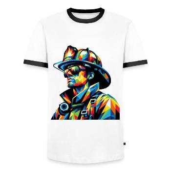 Color Hero – Pompier dans le style Pop Art - T-shirt contrasté Homme - blanc/noir - Devant - AI Model Female 172 light (172cm) & AI Model Male 178 dark (178cm)