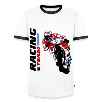 Motorcycle racing - racing motorcycle - Men's Ringer Shirt - white/black - Front - AI Model Female 172 light (172cm) & AI Model Male 178 dark (178cm)