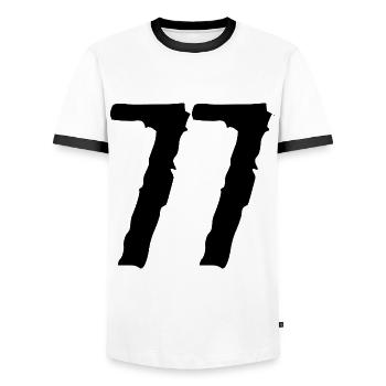 77 Number jersey - Men's Ringer Shirt - white/black - Front - AI Model Female 172 light (172cm) & AI Model Male 178 dark (178cm)