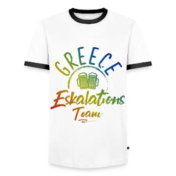 Greece Escalation - Men's Ringer Shirt - white/black - Front - AI Model Female 172 light (172cm) & AI Model Male 178 dark (178cm)