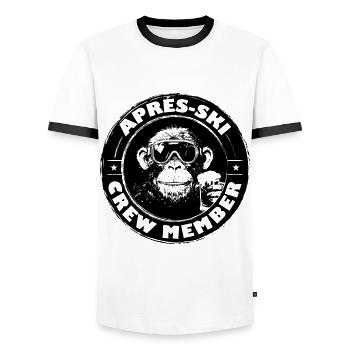 Monkey Après Ski Team Saying - Men's Ringer Shirt - white/black - Front - AI Model Female 172 light (172cm) & AI Model Male 178 dark (178cm)