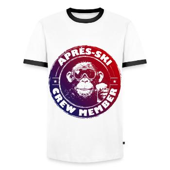 Monkey Après Ski Team Saying Colorful - Men's Ringer Shirt - white/black - Front - AI Model Female 172 light (172cm) & AI Model Male 178 dark (178cm)