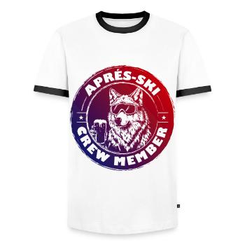 Wolf Apres Ski Team Spruch Bunt - Männer Kontrast-T-Shirt - Weiß/Schwarz - Vorne - AI Model Female 172 light (172cm) & AI Model Male 178 dark (178cm)