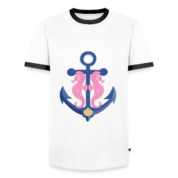 Hippocampe Anker - T-shirt contrasté Homme - blanc/noir - Devant - AI Model Female 172 light (172cm) & AI Model Male 178 dark (178cm)