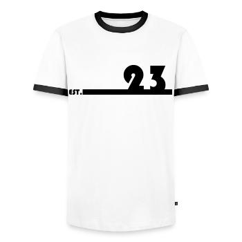 23_Black - Männer Kontrast-T-Shirt - Weiß/Schwarz - Vorne - AI Model Female 172 light (172cm) & AI Model Male 178 dark (178cm)