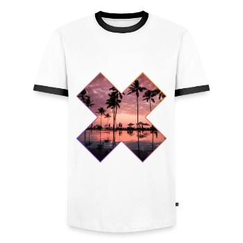 Coucher de soleil coucher de soleil - T-shirt contrasté Homme - blanc/noir - Devant - AI Model Female 172 light (172cm) & AI Model Male 178 dark (178cm)