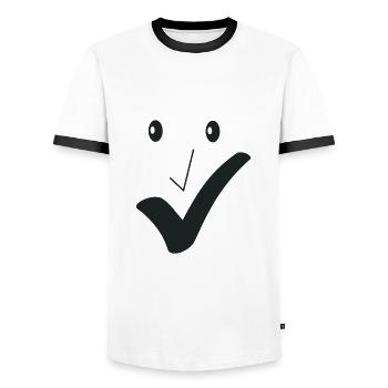 Fine smile - Fine face A04. - Men's Ringer Shirt - white/black - Front - AI Model Female 172 light (172cm) & AI Model Male 178 dark (178cm)