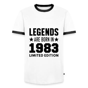Legends Are Born In 1983 Limited Edition - Men's Ringer Shirt - white/black - Front - AI Model Female 172 light (172cm) & AI Model Male 178 dark (178cm)