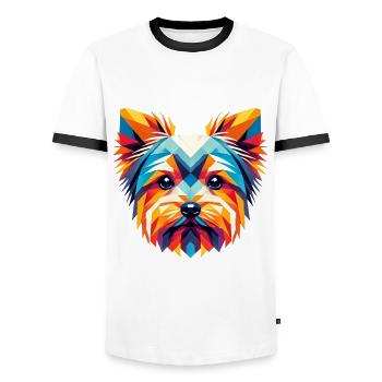 Art coloré du visage géométrique de Yorkie - T-shirt contrasté Homme - blanc/noir - Devant - AI Model Female 172 light (172cm) & AI Model Male 178 dark (178cm)