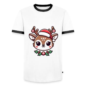 Entzückende Weihnachtsrentiere Karikatur - Männer Kontrast-T-Shirt - Weiß/Schwarz - Vorne - AI Model Female 172 light (172cm) & AI Model Male 178 dark (178cm)