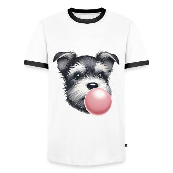 Playful Terrier with Bubble Gum - Men's Ringer Shirt - white/black - Front - AI Model Female 172 light (172cm) & AI Model Male 178 dark (178cm)