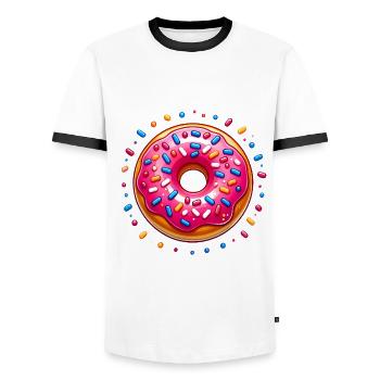 Beignet givré rose avec pépites - T-shirt contrasté Homme - blanc/noir - Devant - AI Model Female 172 light (172cm) & AI Model Male 178 dark (178cm)