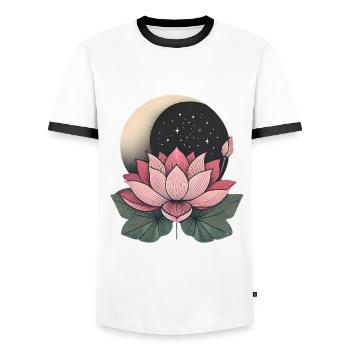 Elegante Lotusblume mit Mond-Design - Männer Kontrast-T-Shirt - Weiß/Schwarz - Vorne - AI Model Female 172 light (172cm) & AI Model Male 178 dark (178cm)