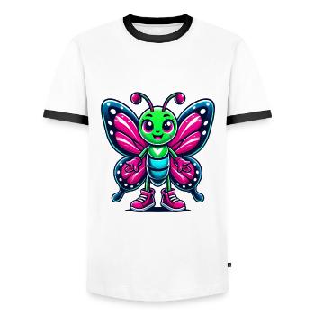 Personnage de papillon de dessin animé coloré - T-shirt contrasté Homme - blanc/noir - Devant - AI Model Female 172 light (172cm) & AI Model Male 178 dark (178cm)