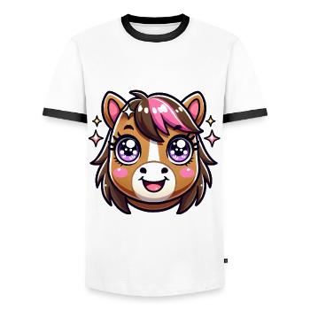 Adorable conception de visage de cheval kawaii - T-shirt contrasté Homme - blanc/noir - Devant - AI Model Female 172 light (172cm) & AI Model Male 178 dark (178cm)