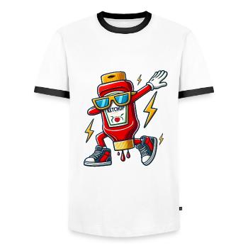 Conception de bouteille de ketchup Dab - T-shirt contrasté Homme - blanc/noir - Devant - AI Model Female 172 light (172cm) & AI Model Male 178 dark (178cm)