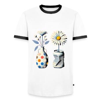 Vintage-Gänseblümchen in skurrilen Vasen - Männer Kontrast-T-Shirt - Weiß/Schwarz - Vorne - AI Model Female 172 light (172cm) & AI Model Male 178 dark (178cm)