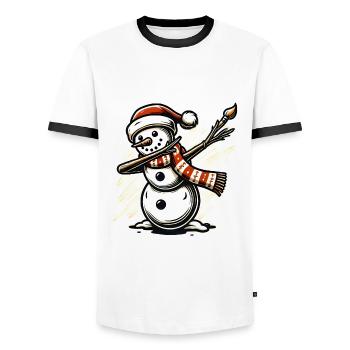 Dabbing Snowman Festive Christmas Design - Men's Ringer Shirt - white/black - Front - AI Model Female 172 light (172cm) & AI Model Male 178 dark (178cm)