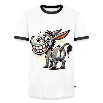 Funny Donkey Cartoon Retro Sticker Design - Men's Ringer Shirt - white/black - Front - AI Model Female 172 light (172cm) & AI Model Male 178 dark (178cm)