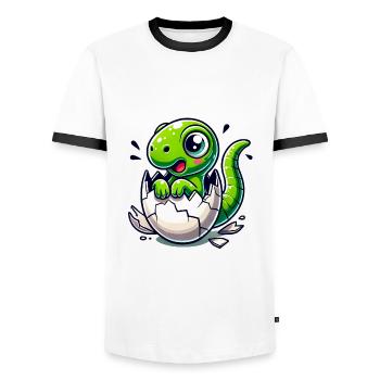 Drôle de dinosaure à venir autocollant - T-shirt contrasté Homme - blanc/noir - Devant - AI Model Female 172 light (172cm) & AI Model Male 178 dark (178cm)