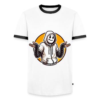 Funny Cartoon Shrug PopArt Design - Men's Ringer Shirt - white/black - Front - AI Model Female 172 light (172cm) & AI Model Male 178 dark (178cm)