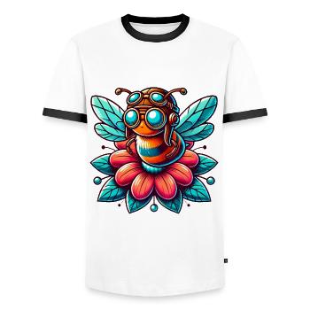 Abeille aviatrice mignonne sur la conception de la fleur - T-shirt contrasté Homme - blanc/noir - Devant - AI Model Female 172 light (172cm) & AI Model Male 178 dark (178cm)
