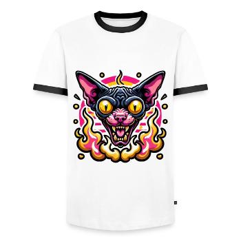 Fierce Sphynx Cat Valentine Flames - Men's Ringer Shirt - white/black - Front - AI Model Female 172 light (172cm) & AI Model Male 178 dark (178cm)