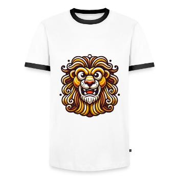 Fierce Lion Cartoon Sticker Design - Men's Ringer Shirt - white/black - Front - AI Model Female 172 light (172cm) & AI Model Male 178 dark (178cm)