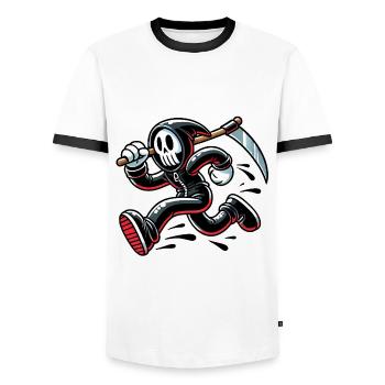 Conception amusante de la Faucheuse en train de courir - T-shirt contrasté Homme - blanc/noir - Devant - AI Model Female 172 light (172cm) & AI Model Male 178 dark (178cm)