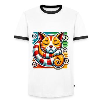 Conception d'autocollant PopArt de chat endormi - T-shirt contrasté Homme - blanc/noir - Devant - AI Model Female 172 light (172cm) & AI Model Male 178 dark (178cm)