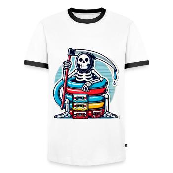 Retro Skeleton with Cassette Tapes - Men's Ringer Shirt - white/black - Front - AI Model Female 172 light (172cm) & AI Model Male 178 dark (178cm)