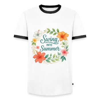 Swing into Summer – Tropisches Sommer Design - Männer Kontrast-T-Shirt - Weiß/Schwarz - Vorne - AI Model Female 172 light (172cm) & AI Model Male 178 dark (178cm)