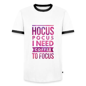 Hocus Pocus, i need coffee to focus. - Männer Kontrast-T-Shirt - Weiß/Schwarz - Vorne - AI Model Female 172 light (172cm) & AI Model Male 178 dark (178cm)