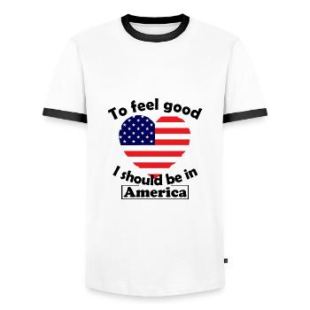 United States - Men's Ringer Shirt - white/black - Front - AI Model Female 172 light (172cm) & AI Model Male 178 dark (178cm)
