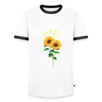 Tournesols avec soleil d'été de papillons - T-shirt contrasté Homme - blanc/noir - Devant - AI Model Female 172 light (172cm) & AI Model Male 178 dark (178cm)