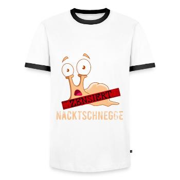 Nacktschnecke Sauna Wellness Schnecke zensiert - Männer Kontrast-T-Shirt - Weiß/Schwarz - Vorne - AI Model Female 172 light (172cm) & AI Model Male 178 dark (178cm)