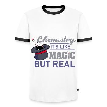La chimie comme la magie mais réelle - la magie de la chimie - T-shirt contrasté Homme - blanc/noir - Devant - AI Model Female 172 light (172cm) & AI Model Male 178 dark (178cm)