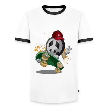 Peace Skate Skateboard Peacezeichen Longboard - Männer Kontrast-T-Shirt - Weiß/Schwarz - Vorne - AI Model Female 172 light (172cm) & AI Model Male 178 dark (178cm)