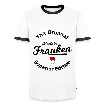 Born in Franconia - Men's Ringer Shirt - white/black - Front - AI Model Female 172 light (172cm) & AI Model Male 178 dark (178cm)
