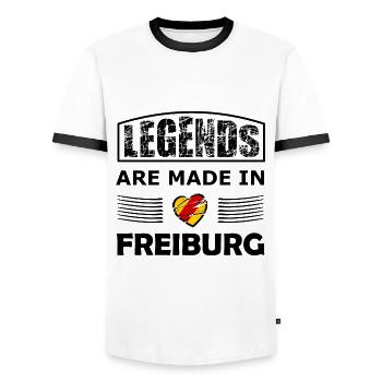 Légendes à Fribourg - T-shirt contrasté Homme - blanc/noir - Devant - AI Model Female 172 light (172cm) & AI Model Male 178 dark (178cm)