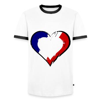 Un cœur pour la France - T-shirt contrasté Homme - blanc/noir - Devant - AI Model Female 172 light (172cm) & AI Model Male 178 dark (178cm)